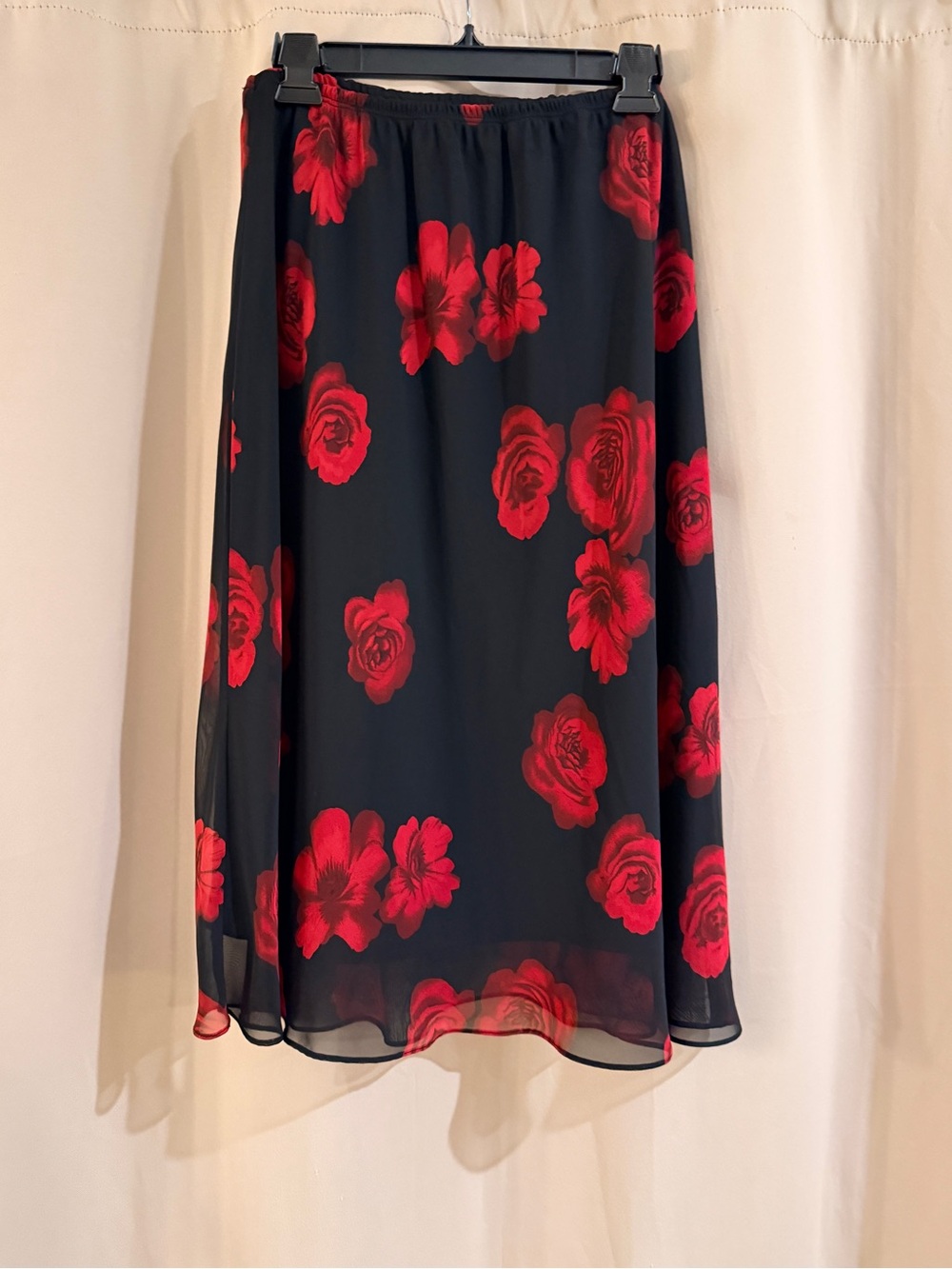 Sheri Martin Black Midi Skirt with Red Floral Print